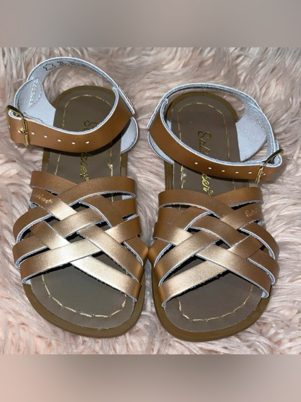 NWOB Salt Water Kids Metallic Rose Gold Braided Ankle-Strap Sandals